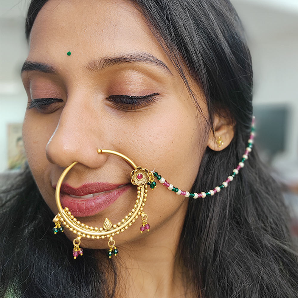 Traditional Gold Plated Dangle Indian Nose ring White CZ Twisted nose ring  22g | eBay